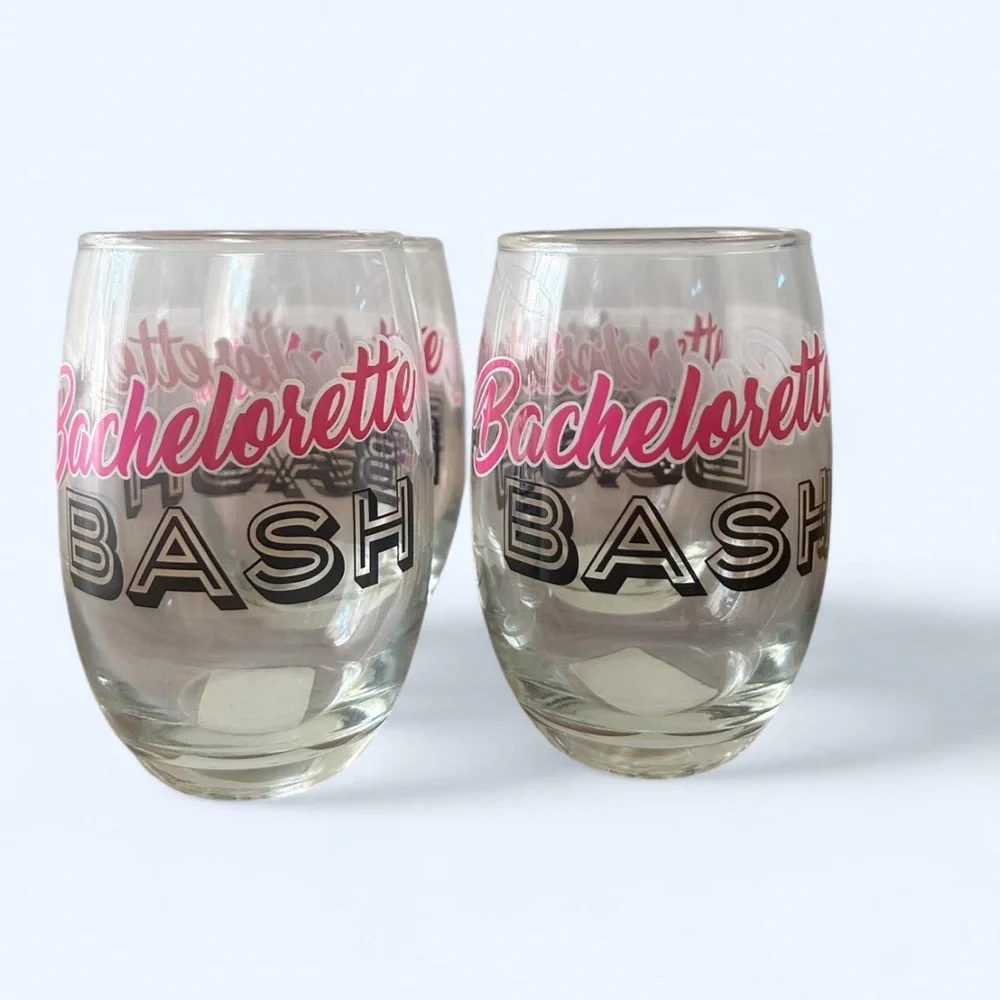 Cristar Bachelorette Bash Stemless Glasses, Set of 4, 15oz Each, Party Set- NEW